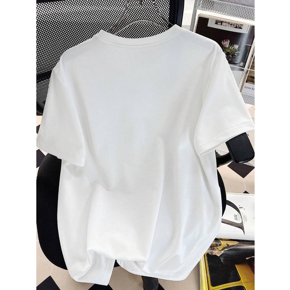 Cotton Blend Cherry Print White Crewneck Oversized Tee Shirt - Picture 3 of 7